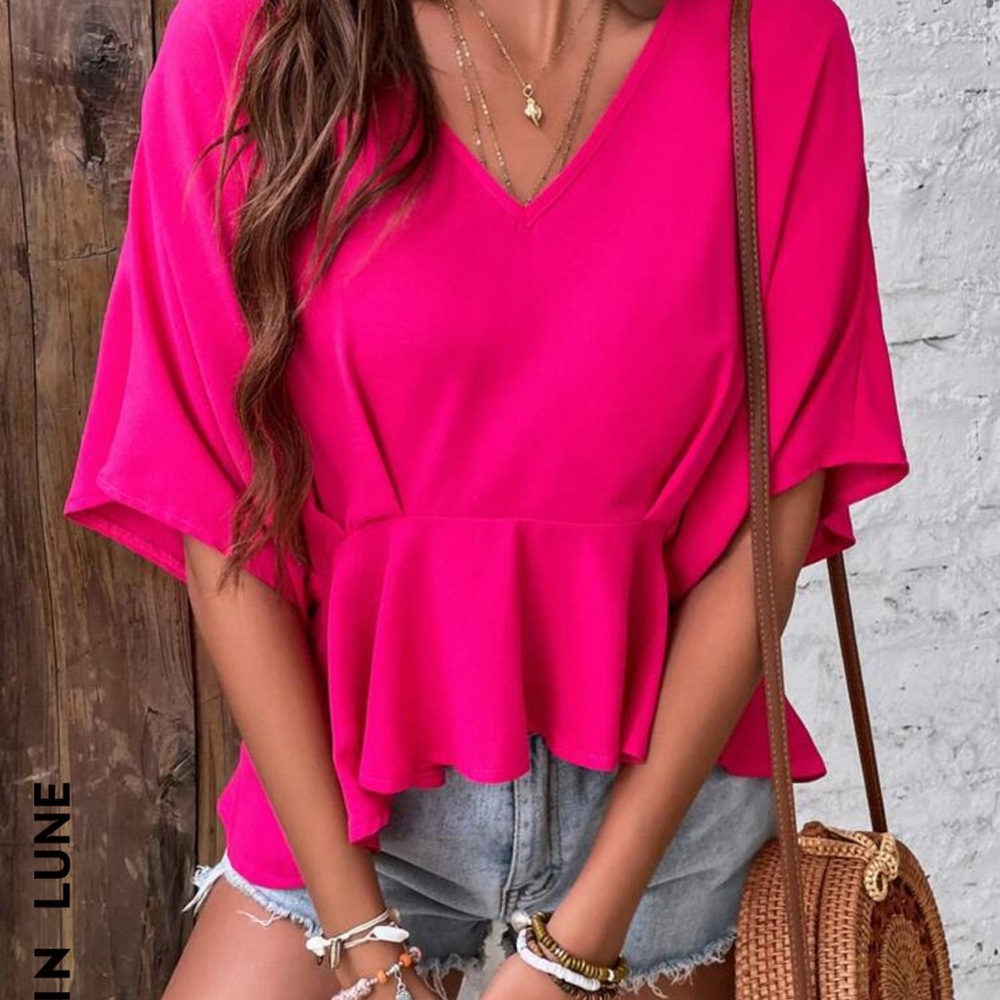 SHEIN LUNE Solid Dolman Sleeve Peplum Blouse